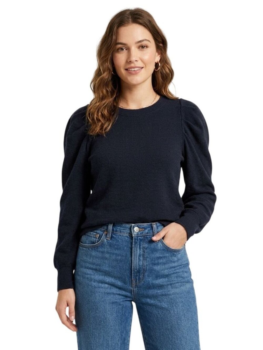 Madewell Brushed Puff Sleeve Top Black Scoop Neck Long Sieeve 2021 Size S